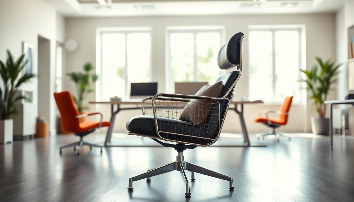Refurbished Vitra chair enhancing a modern office's aesthetic with style and comfort.