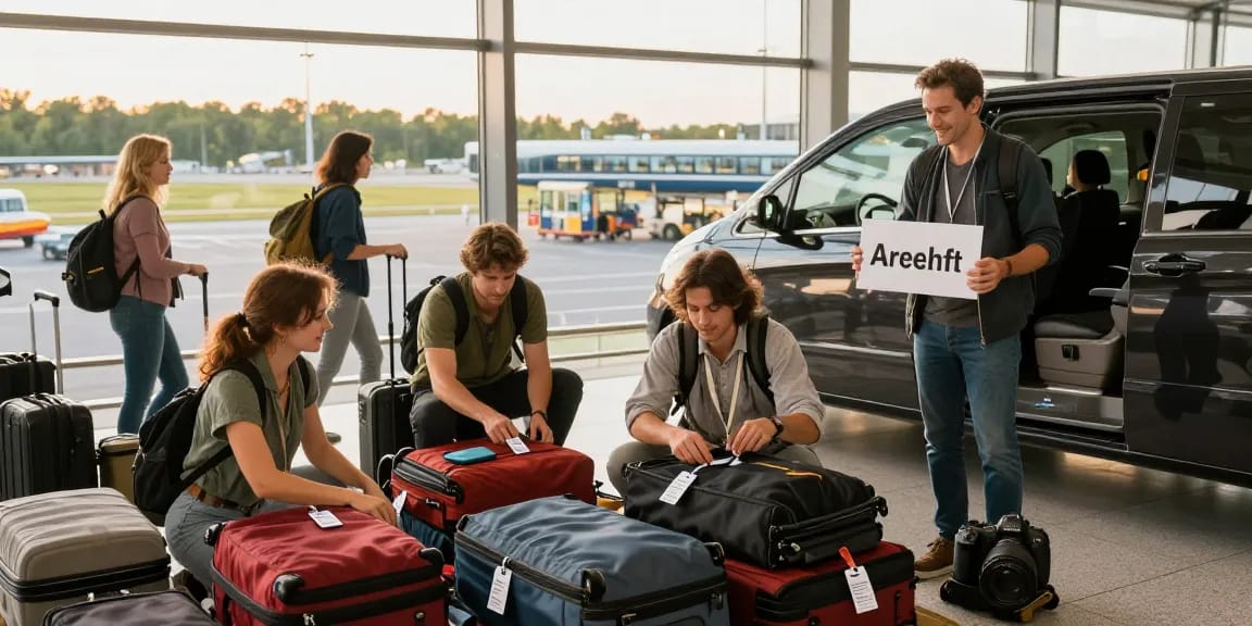 Transfer zum Flughafen Frankfurt mit freundlichem Fahrer und Gepäckbereich.