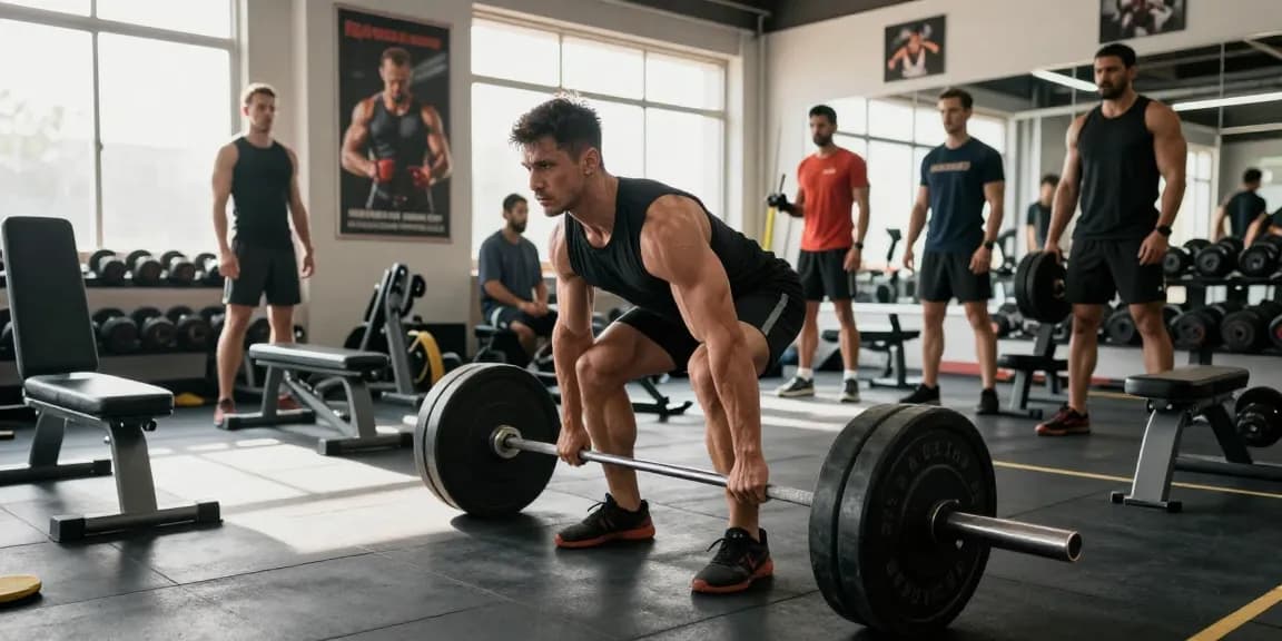 Bodybuilder hebt Gewichte im Fitnessstudio und zeigt das Engagement der Steroidshop-Kunden für hervorragenden Muskelwachstums.