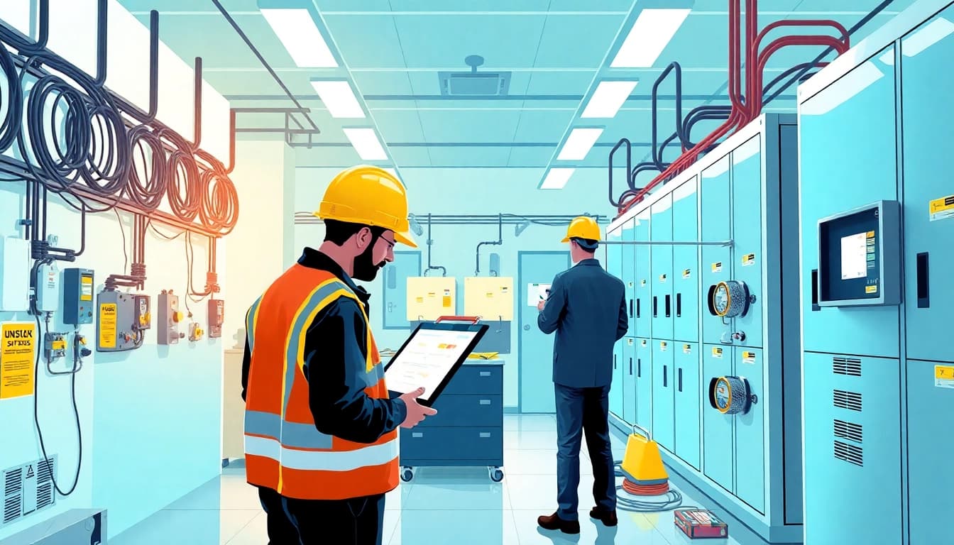Inspect technicians performing a DGUV V3 Prüfung in a safe and professional environment.