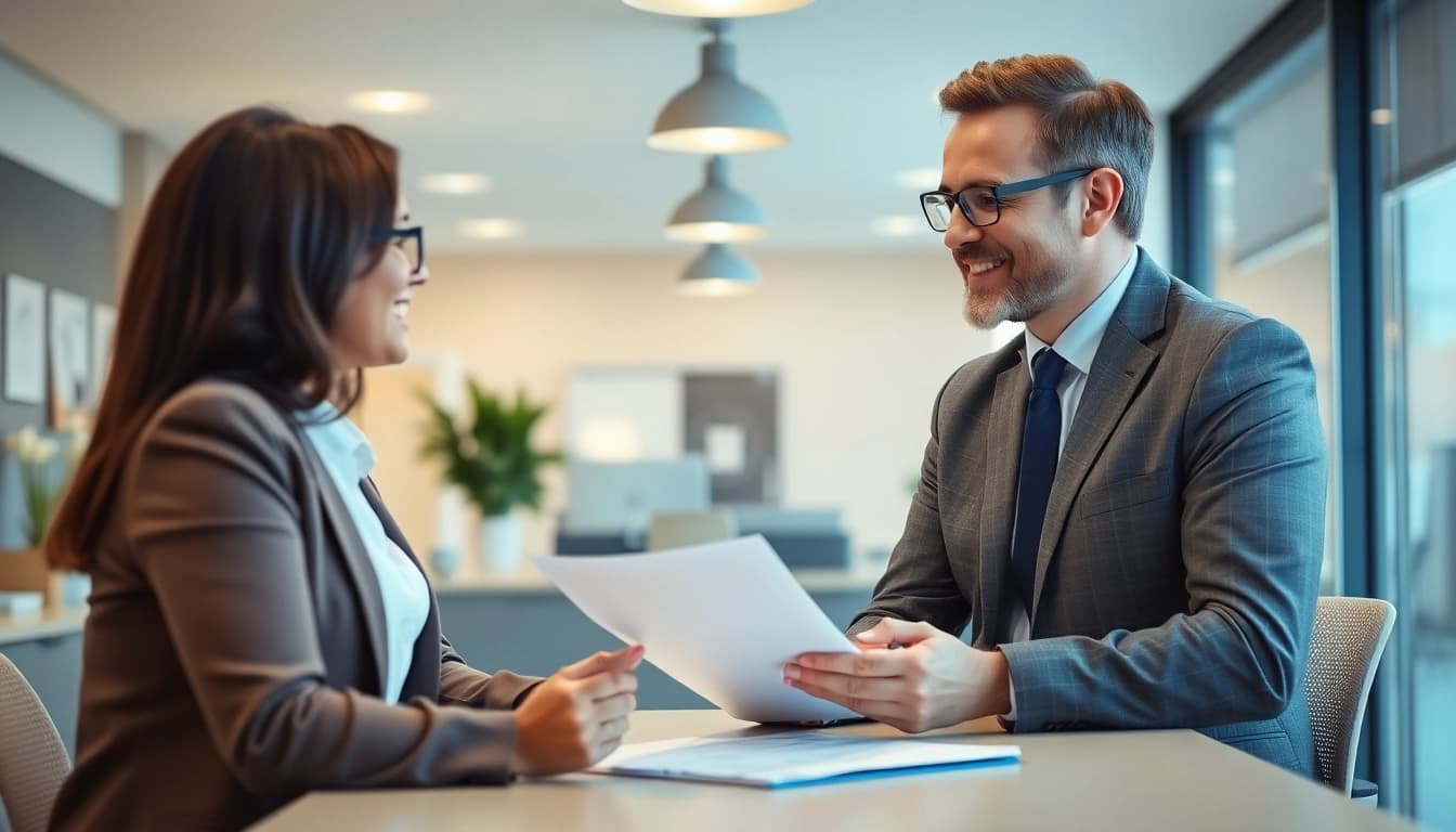Pflegedienst gründen: Gründer analysiert Businessplan in modernem Büroambiente.