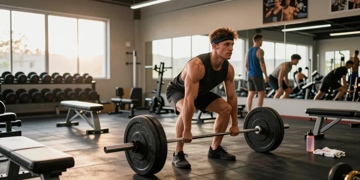Bodybuilder im Anabolika Shop während des Trainings mit Gewichten für Muskelaufbau.