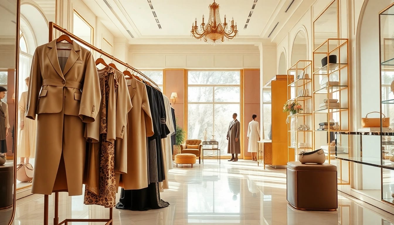 Explore Alvionz's luxurious fashion collection in an elegant boutique atmosphere.