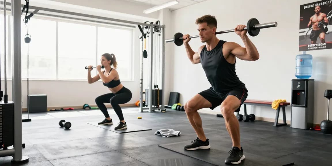 Engagierte Bodybuilder, die in einem hellen Fitnessstudio trainieren und das Engagement des Anabolika Shop Deutschland für Muskelwachstum hervorheben.