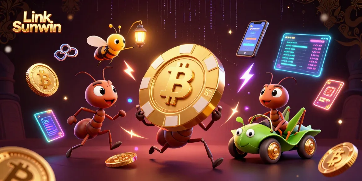 Engage with Link Sunwin by exploring fun casino heist action featuring cartoon ants and gold chips.