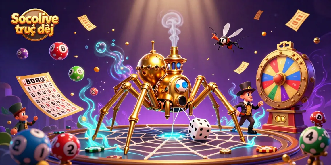 Experience the excitement of Socolive trực tiếp with a dynamic steampunk scene filled with colorful lottery elements.