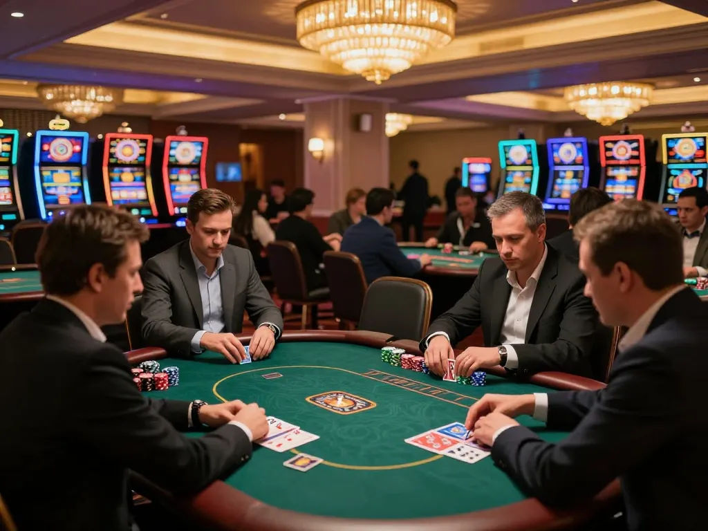 Engaged players enjoying thrilling poker games at Go88 casino, showcasing excitement and strategy.