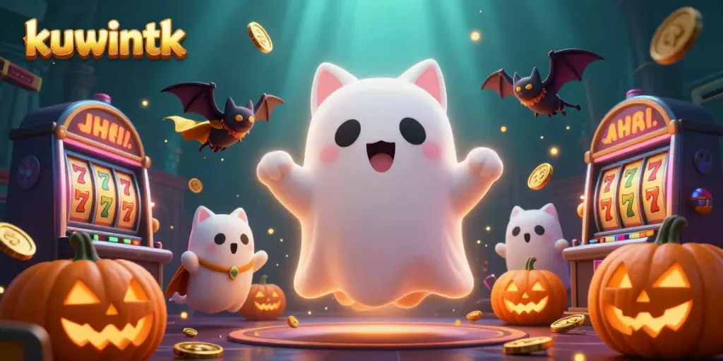 Win big with kuwintk as a ghost cat floats through a casino mansion filled with jackpots.