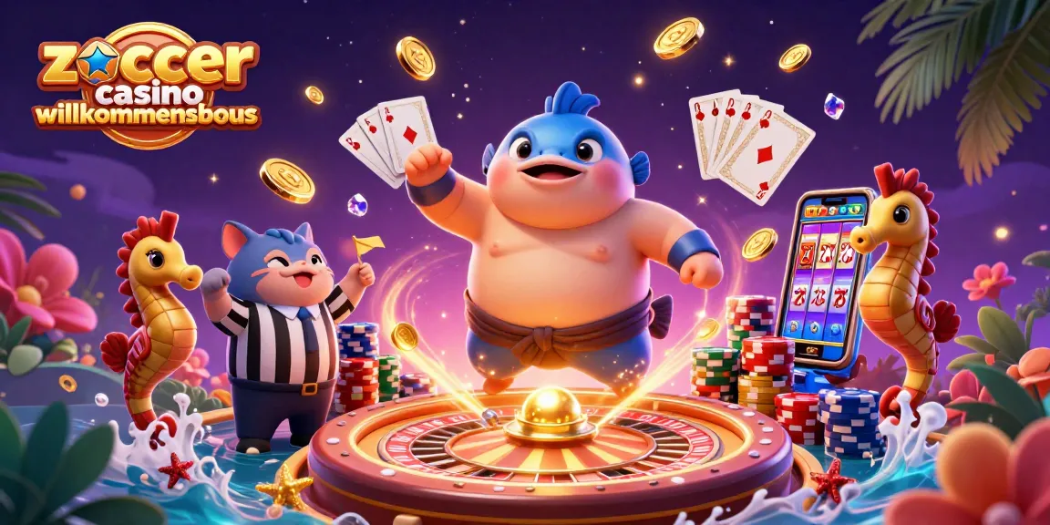 Experience the thrilling zoccer casino willkommensbonus with vibrant 3D casino characters and game elements.