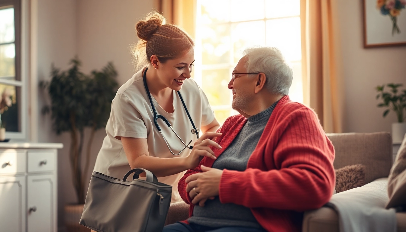 Experienced Pflegekraft providing compassionate care to an elderly person in a warm home setting, showcasing the essence of Pflegedienst.