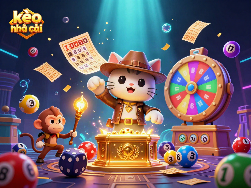 Engage with current kèo nhà cái trends through this vibrant illustration of a cat archaeologist discovering gambling treasures.