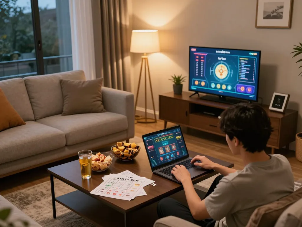 Engaging player enjoys game tài xỉu online in a cozy home setting.