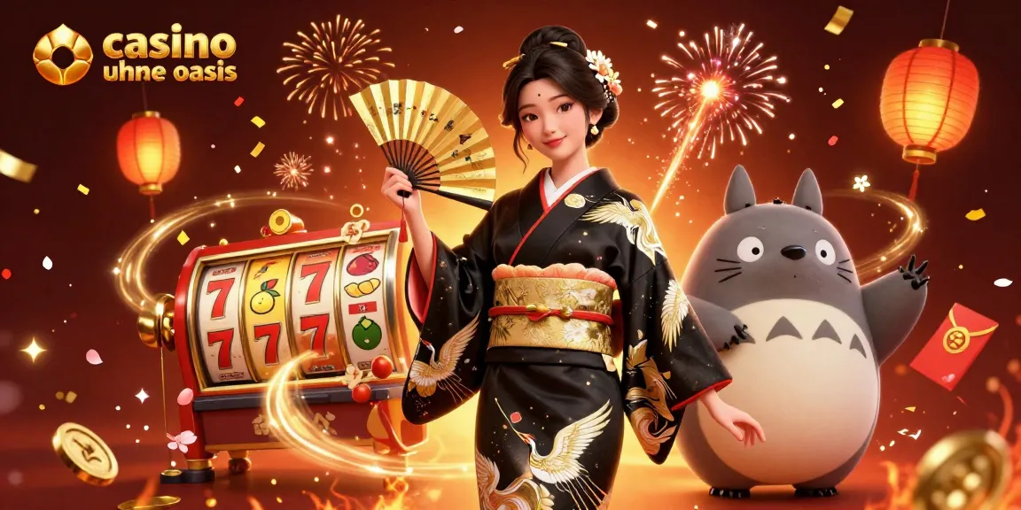 Engage with top-tier casino ohne oasis offerings through an energetic and captivating scene featuring an Asian woman in a luxurious kimono.