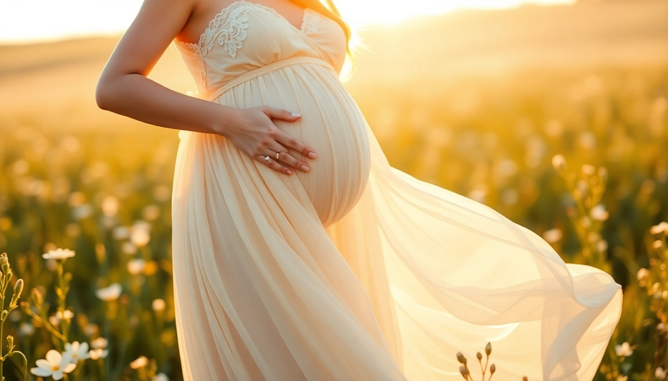 Admire this elegant maternity photoshoot dress featuring flowing chiffon and delicate lace, perfect for capturing special moments.