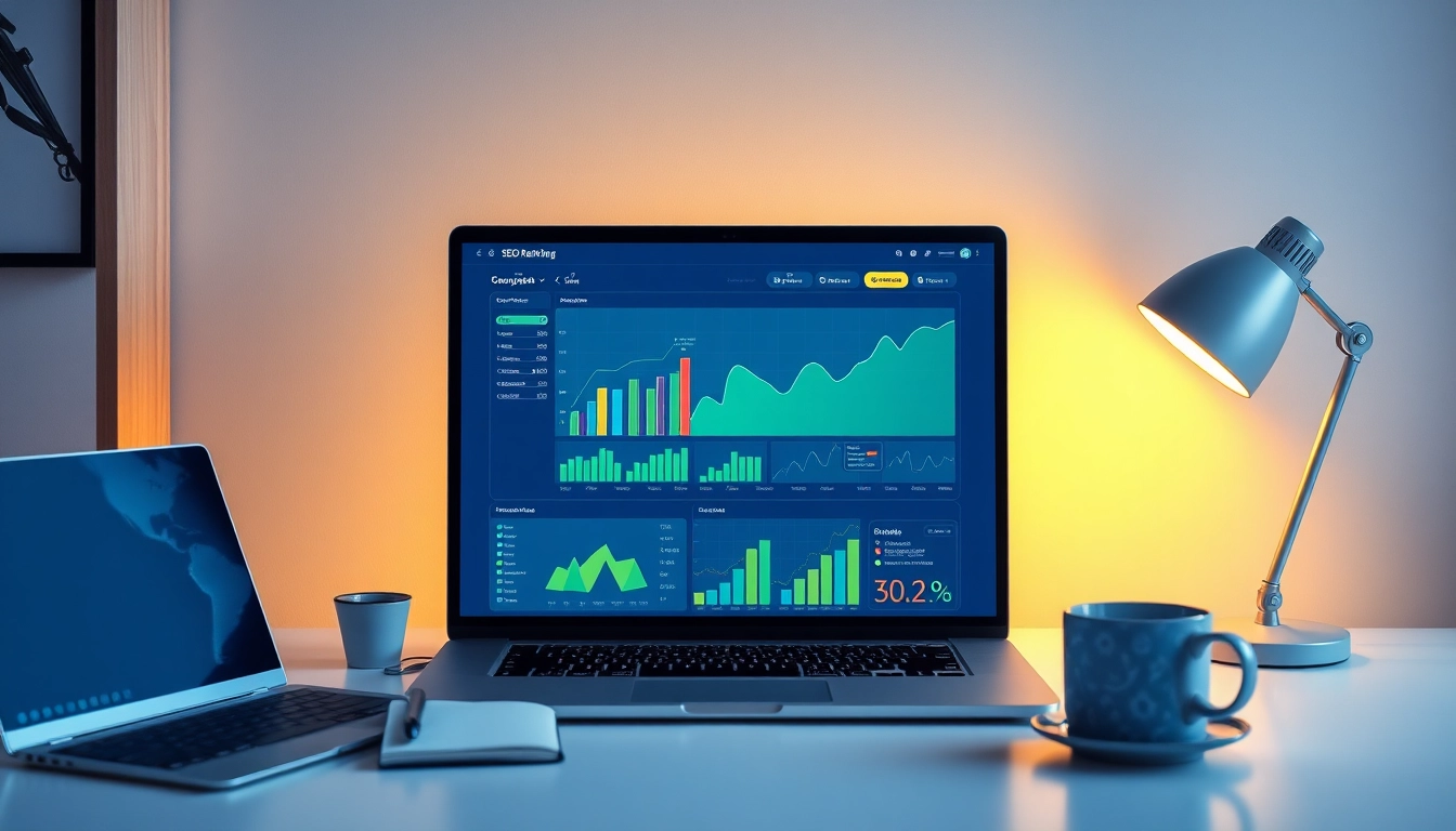 Visualisierung des SEO-Rankings mit Analysetools und Charts, die digitales Wachstum darstellen.