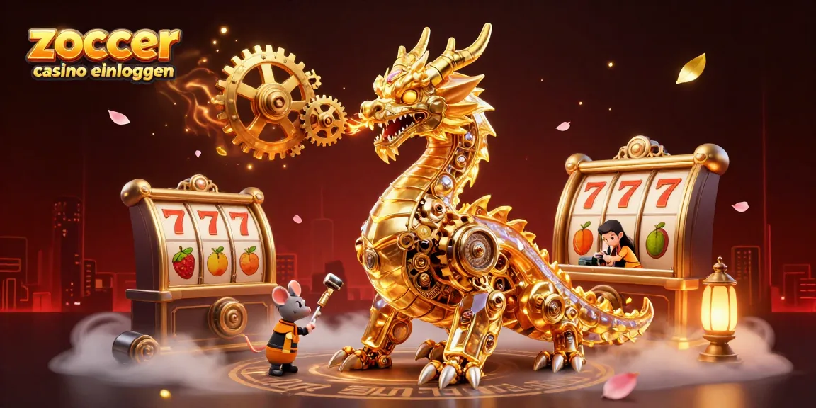Erlebe die Magie von zoccer casino einloggen mit einem goldenen Drachen und Spielautomaten in einem faszinierenden Casino-Szenario.