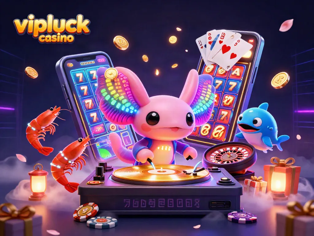 Engage with vipluck casino's vibrant atmosphere featuring colorful characters and thrilling game elements.