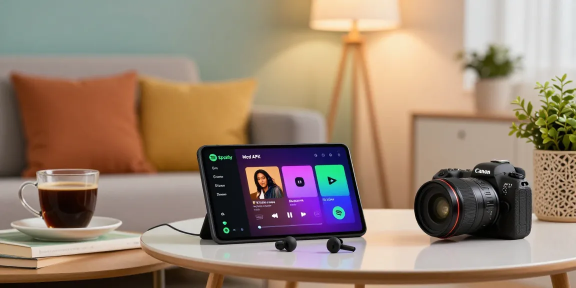Enjoy Spotify mod apk on Android device in a cozy living room.