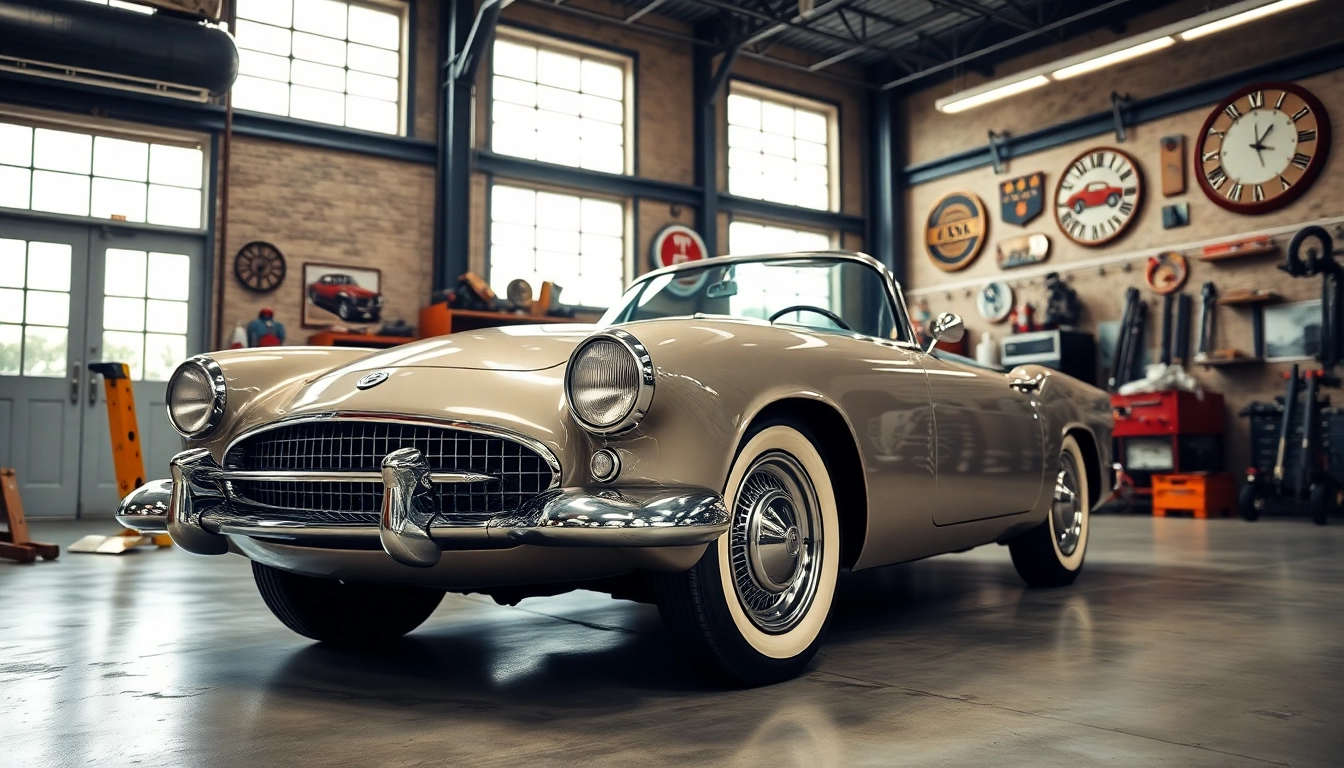 Oldtimer Wertgutachten in einer eleganten Werkstatt mit klassischem Fahrzeug.