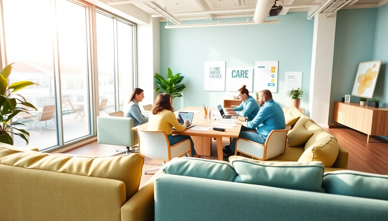 Show a creative conference space of werbeagentur pflege focused on care marketing.