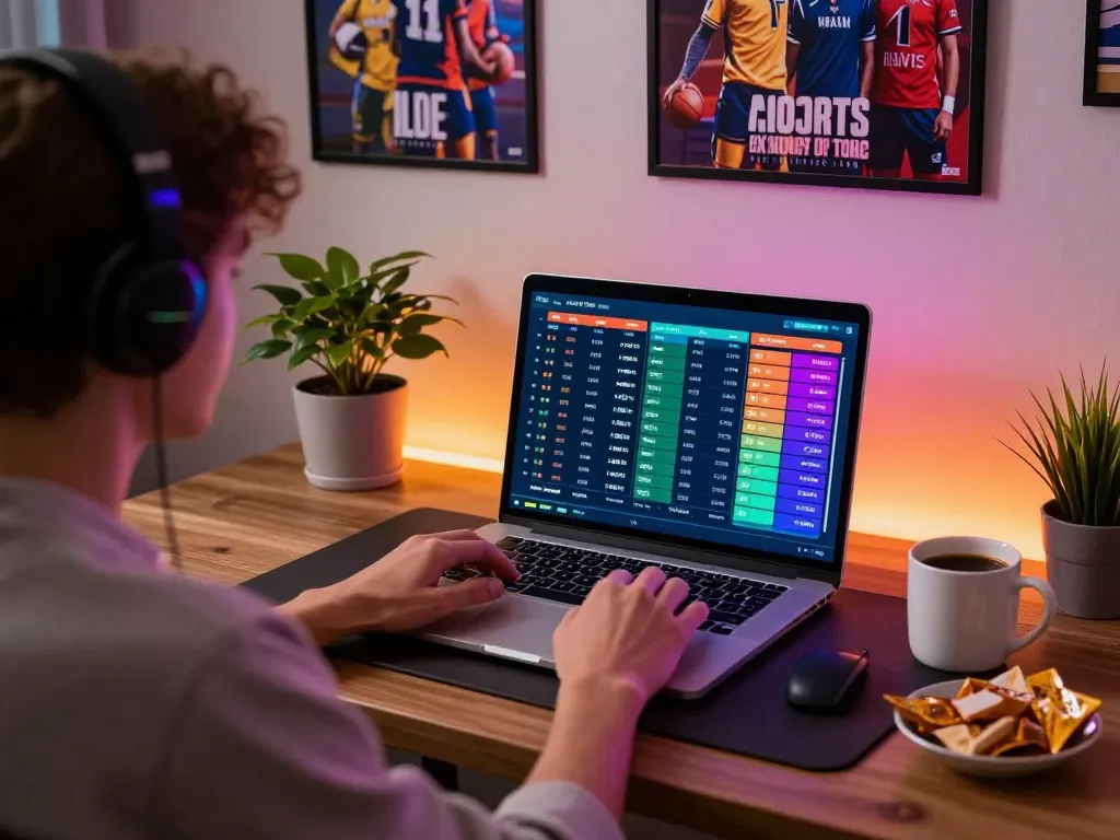 Engaging scene of mk8 sports betting on a laptop with live odds and exciting game insights