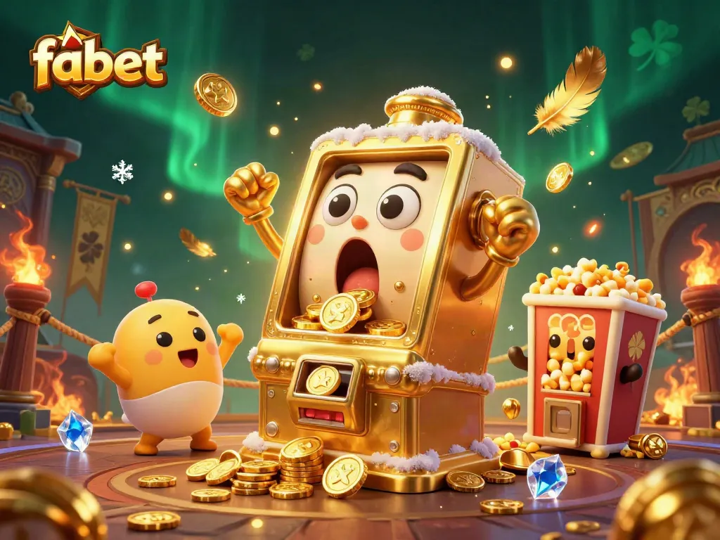 Experience fabet casino thrills with the stunning golden slot machine hitting a jackpot amidst a vibrant celebration.