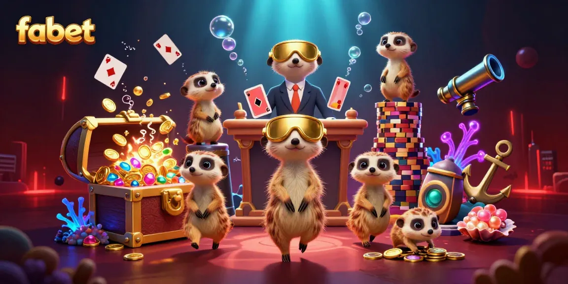 Experience the thrill of betting at fabet with cartoon meerkats managing a bustling casino