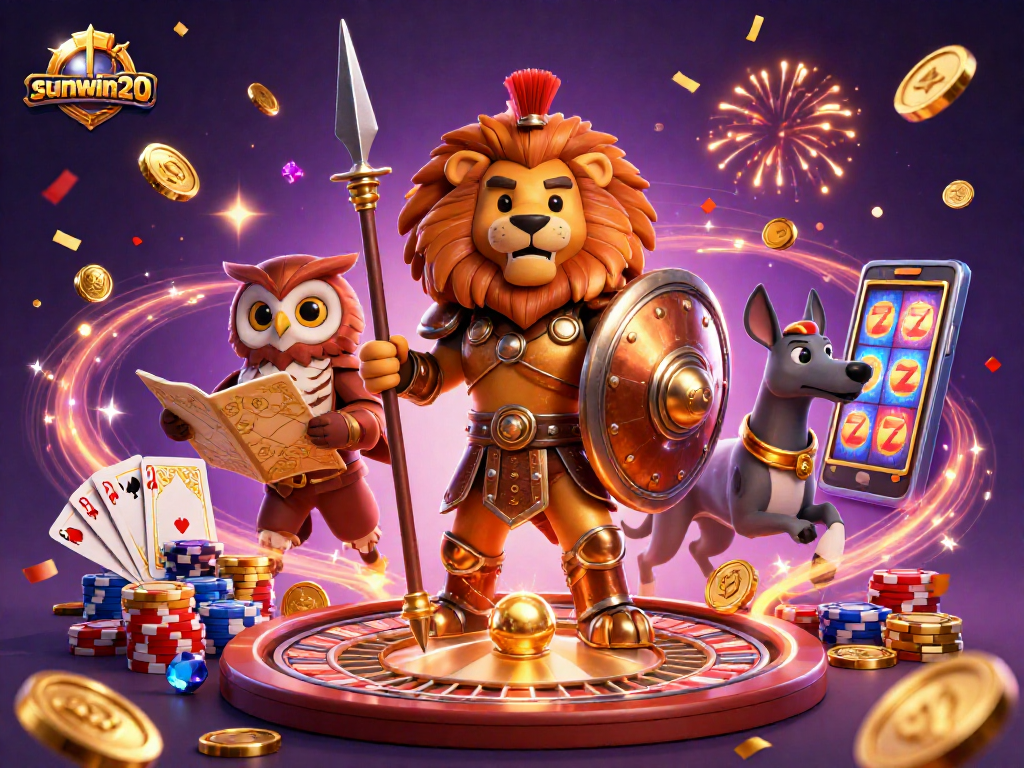 Experience the thrilling excitement of sunwin20 with a dynamic casino scene featuring characters, games, and lavish rewards.