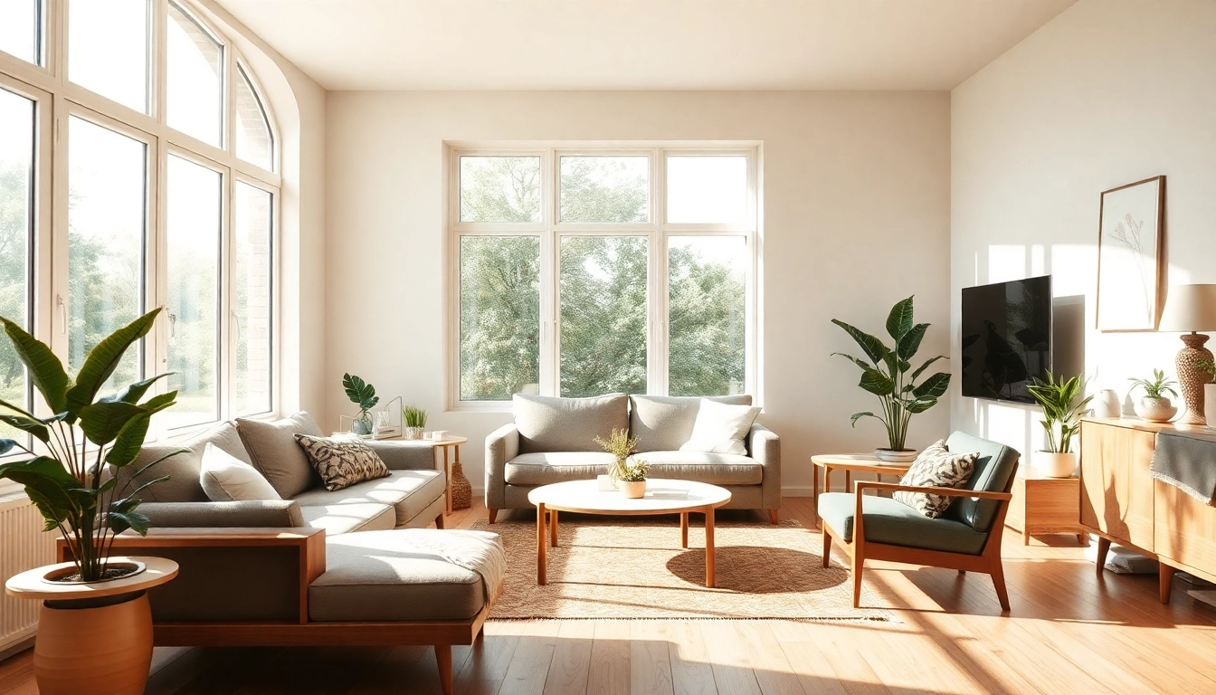 Raumgestaltung mit einem hellen, modernen Wohnzimmer, das einladend wirkt.