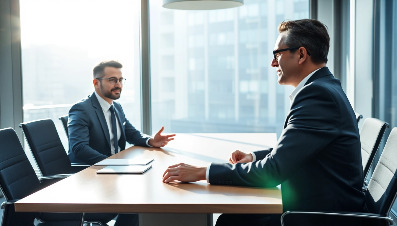 Headhunter CEO führt ein intellektuelles Gespräch mit einem potenziellen CEO in einem modernen Büro.