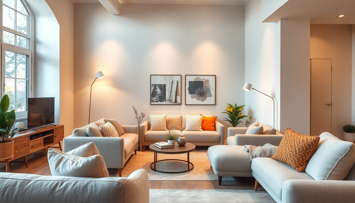 Stunning Raumgestaltung of a cozy living room featuring modern furniture and warm lighting.