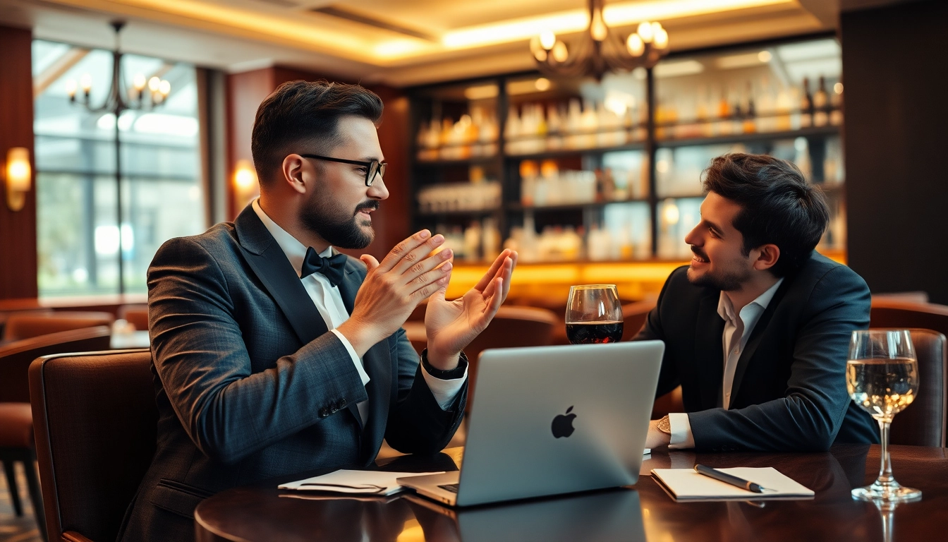 Headhunter Gastronomie in einem eleganten Beratungsraum, Gespräche mit Bewerber führen.