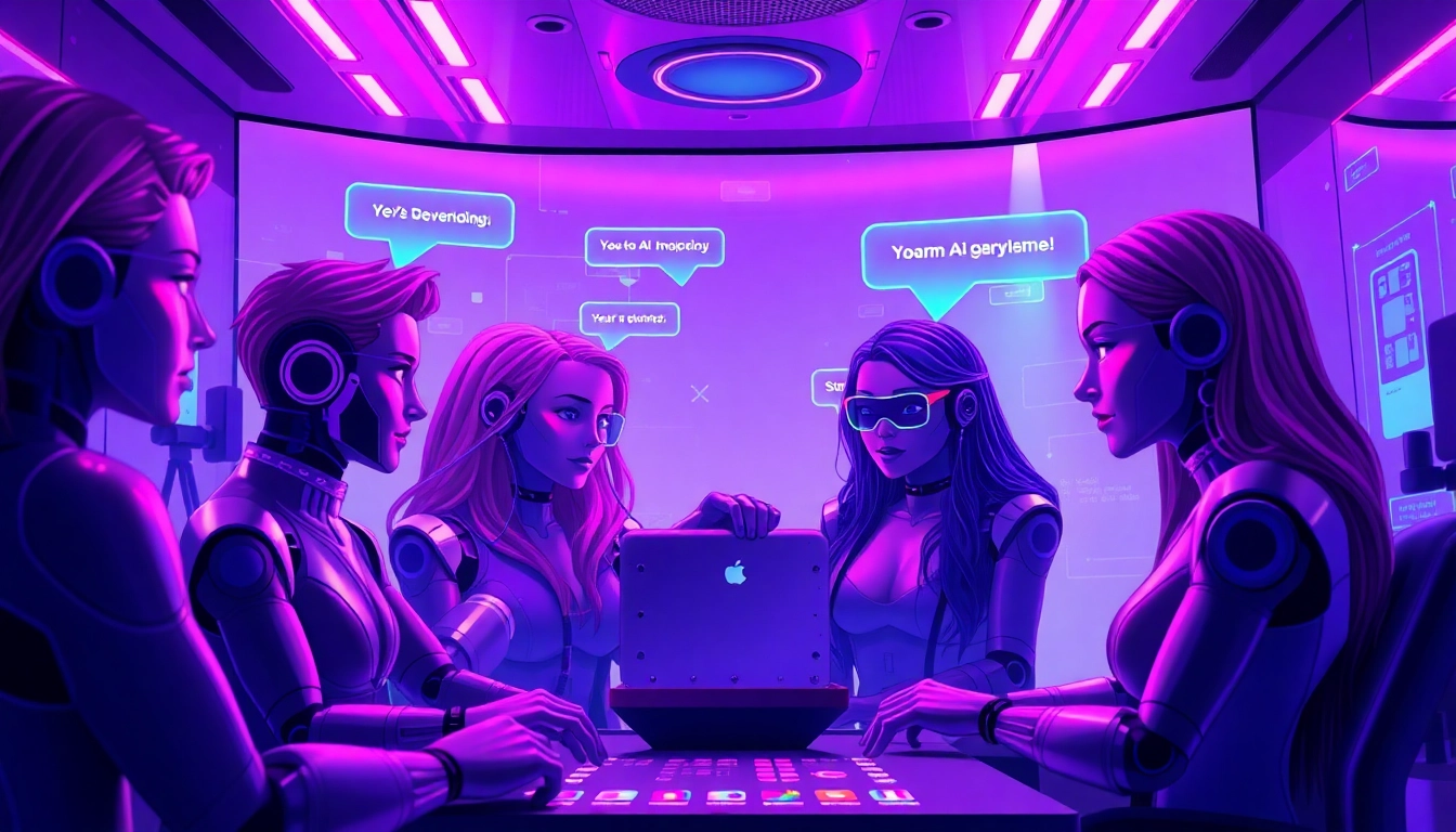 Porn AI chat room featuring vibrant AI characters and an engaging digital interface for adult interactions