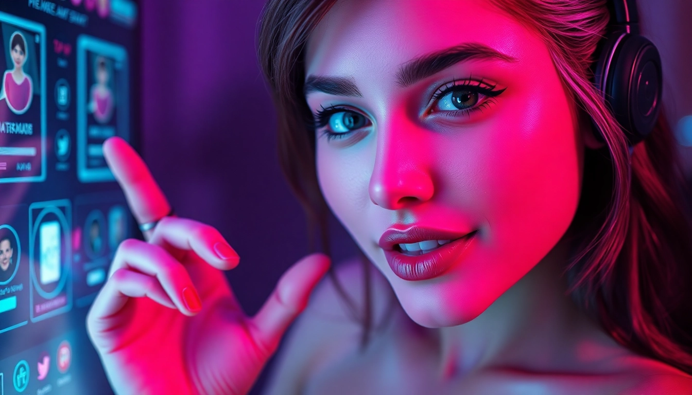 Free sex AI chatbot interface with a captivating character in flirtatious pose.