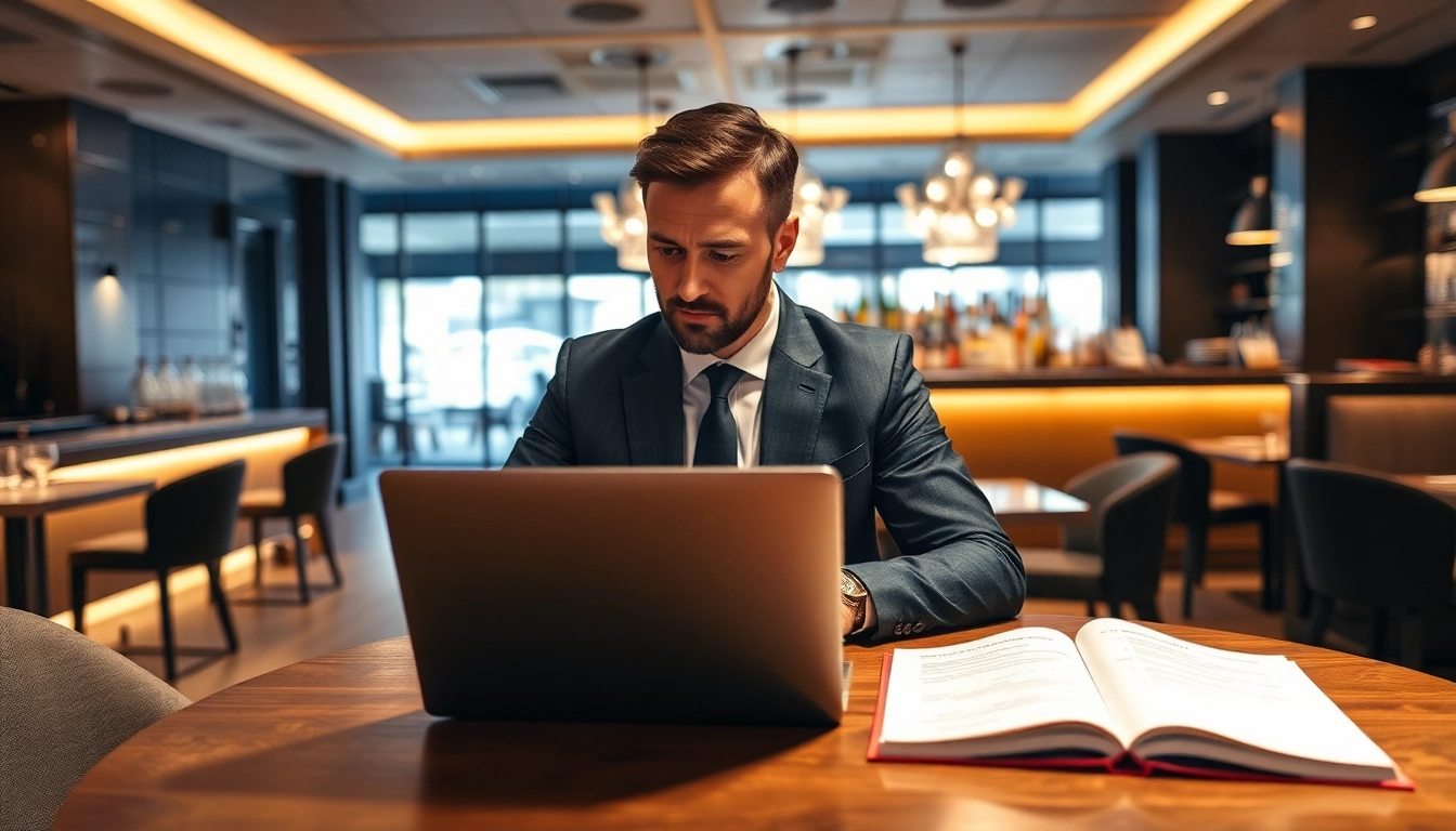 Headhunter Gastronomie, der in einer modernen Gastronomie-Umgebung arbeitet und Notizen macht.