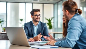 Headhunter IT berät Kunden in einem modernen Büro mit digitalen Tools.