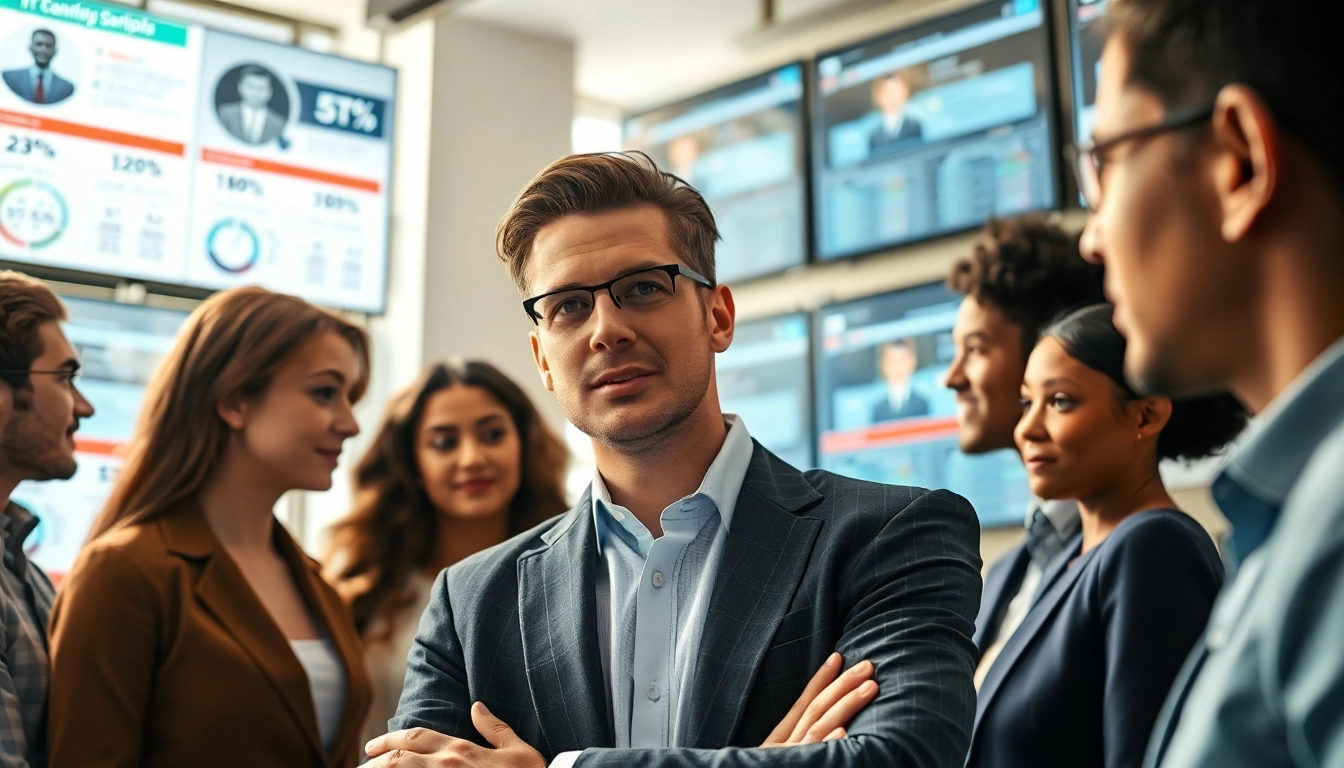 Headhunter IT engaging with diverse candidates in a professional office setting.