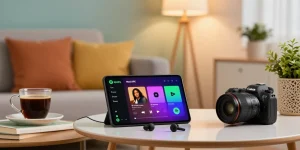 Enjoy Spotify mod apk on Android device in a cozy living room.