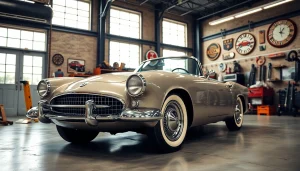 Oldtimer Wertgutachten in einer eleganten Werkstatt mit klassischem Fahrzeug.