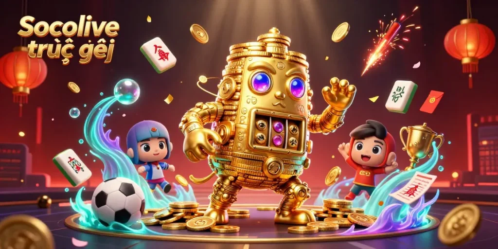 Experience Socolive trực tiếp with vibrant sports elements in a dynamic casino scene.